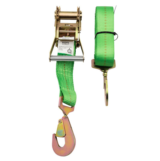 Green Mighty Strut Ratchet Strap with locking hooks